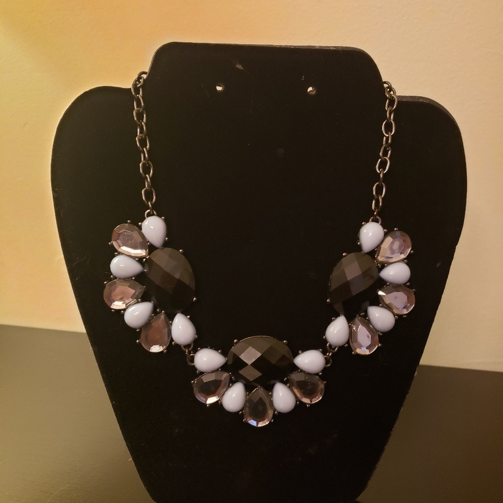 Black, Silver, and Light Blue Statement Necklace